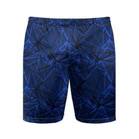 Мужские шорты спортивные с принтом Черно-синий геометрический   ,  |  | абстрактный | геометрические фигуры | геометрический | модный | молодежный | полосы | синий | синий и черный