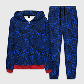 Мужской костюм 3D с принтом Черно-синий геометрический   в Курске, 100% полиэстер | Манжеты и пояс оформлены тканевой резинкой, двухслойный капюшон со шнурком для регулировки, карманы спереди | абстрактный | геометрические фигуры | геометрический | модный | молодежный | полосы | синий | синий и черный