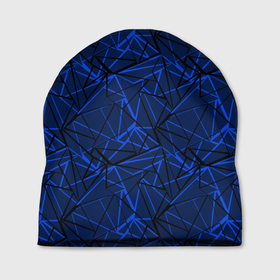 Шапка 3D с принтом Черно-синий геометрический   , 100% полиэстер | универсальный размер, печать по всей поверхности изделия | абстрактный | геометрические фигуры | геометрический | модный | молодежный | полосы | синий | синий и черный