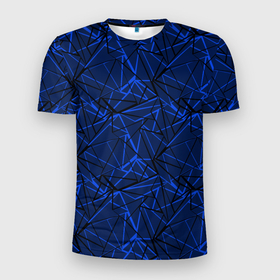 Мужская футболка 3D спортивная с принтом Черно-синий геометрический   в Новосибирске, 100% полиэстер с улучшенными характеристиками | приталенный силуэт, круглая горловина, широкие плечи, сужается к линии бедра | абстрактный | геометрические фигуры | геометрический | модный | молодежный | полосы | синий | синий и черный