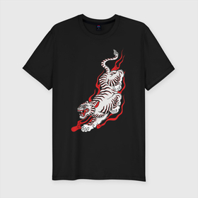 Мужская футболка хлопок Slim с принтом Тигр самурая в Тюмени, 92% хлопок, 8% лайкра | приталенный силуэт, круглый вырез ворота, длина до линии бедра, короткий рукав | tiger | год тигра | животное | кошки | огонь | самурай | тигр | хищник | япония