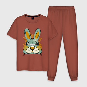 Мужская пижама хлопок с принтом Безумный кролик в Екатеринбурге, 100% хлопок | брюки и футболка прямого кроя, без карманов, на брюках мягкая резинка на поясе и по низу штанин
 | rabbit | безумие | животное | заяц | зверь | крол | кролик | трус