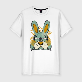 Мужская футболка хлопок Slim с принтом Безумный кролик в Курске, 92% хлопок, 8% лайкра | приталенный силуэт, круглый вырез ворота, длина до линии бедра, короткий рукав | rabbit | безумие | животное | заяц | зверь | крол | кролик | трус