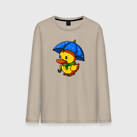 Мужской лонгслив хлопок с принтом Утенок под зонтом в Тюмени, 100% хлопок |  | Тематика изображения на принте: duck | дождь | зонт | милота | птица | утенок | утка | утка в шарфе