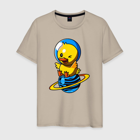 Мужская футболка хлопок с принтом Утенок-космонавт , 100% хлопок | прямой крой, круглый вырез горловины, длина до линии бедер, слегка спущенное плечо. | космонавт | космос | планета | птица | скафандр | утенок | утка