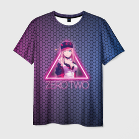 Мужская футболка 3D с принтом Zero Two в треугольнике в Рязани, 100% полиэфир | прямой крой, круглый вырез горловины, длина до линии бедер | darling | darling in the franxx | zero two | вайфу | зеро ту | код 002 | любимый во франксе | франкс