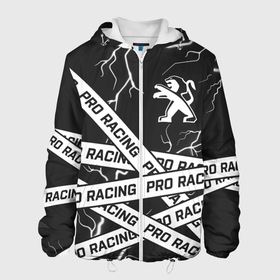 Мужская куртка 3D с принтом Peugeot - Racing (Tapes) в Екатеринбурге, ткань верха — 100% полиэстер, подклад — флис | прямой крой, подол и капюшон оформлены резинкой с фиксаторами, два кармана без застежек по бокам, один большой потайной карман на груди. Карман на груди застегивается на липучку | auto | logo | moto | peugeot | pro | racing | symbol | авто | автомобиль | гонки | знак | ленты | лого | логотип | логотипы | марка | машина | мото | пежо | полосы | символ | символы