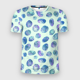 Мужская футболка 3D спортивная с принтом Драгоценные синие камни  в Новосибирске, 100% полиэстер с улучшенными характеристиками | приталенный силуэт, круглая горловина, широкие плечи, сужается к линии бедра | абстракция | драгоценные камни | зеленый | нежный принт | синий | сияние | фиолетовый | цвет