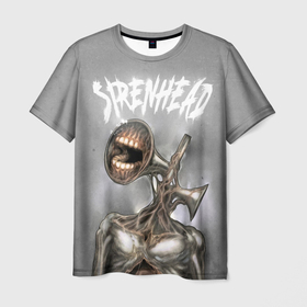Мужская футболка 3D с принтом White Siren Head , 100% полиэфир | прямой крой, круглый вырез горловины, длина до линии бедер | Тематика изображения на принте: games | monster | siren head | игры | лес | монстр | сирена | сиреноголовый | страшилка | ужастик | хоррор