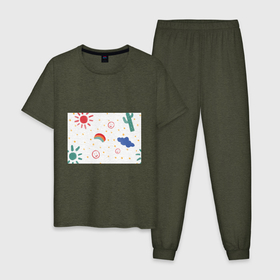 Мужская пижама хлопок с принтом детский рисунок в Екатеринбурге, 100% хлопок | брюки и футболка прямого кроя, без карманов, на брюках мягкая резинка на поясе и по низу штанин
 | горошек | детский | радуга | рисунок | смайлик | солнышко