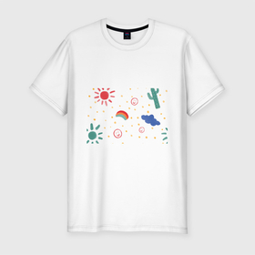 Мужская футболка хлопок Slim с принтом детский рисунок в Белгороде, 92% хлопок, 8% лайкра | приталенный силуэт, круглый вырез ворота, длина до линии бедра, короткий рукав | горошек | детский | радуга | рисунок | смайлик | солнышко