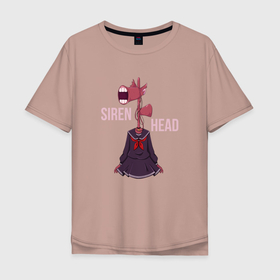 Мужская футболка хлопок Oversize с принтом Girl Siren Head в Тюмени, 100% хлопок | свободный крой, круглый ворот, “спинка” длиннее передней части | games | monster | siren head | игры | лес | монстр | сирена | сиреноголовый | страшилка | ужастик | хоррор