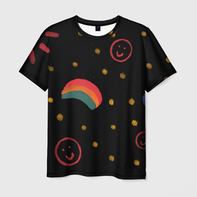 Мужская футболка 3D с принтом Мрачное детство в Санкт-Петербурге, 100% полиэфир | прямой крой, круглый вырез горловины, длина до линии бедер | горошек | детство | радуга | разукрашка | рисунок | смайлик