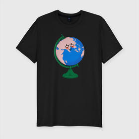 Мужская футболка хлопок Slim с принтом глобус в Новосибирске, 92% хлопок, 8% лайкра | приталенный силуэт, круглый вырез ворота, длина до линии бедра, короткий рукав | Тематика изображения на принте: география | глобус | планета | уроки | учитель | школа