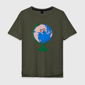 Мужская футболка хлопок Oversize с принтом глобус в Новосибирске, 100% хлопок | свободный крой, круглый ворот, “спинка” длиннее передней части | Тематика изображения на принте: география | глобус | планета | уроки | учитель | школа