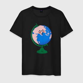 Мужская футболка хлопок с принтом глобус в Новосибирске, 100% хлопок | прямой крой, круглый вырез горловины, длина до линии бедер, слегка спущенное плечо. | Тематика изображения на принте: география | глобус | планета | уроки | учитель | школа