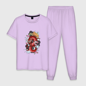 Мужская пижама хлопок с принтом Дракон в Белгороде, 100% хлопок | брюки и футболка прямого кроя, без карманов, на брюках мягкая резинка на поясе и по низу штанин
 | арт | дракон | женская | змеи | мужская | цветы
