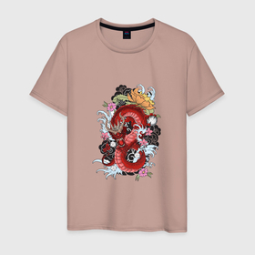 Мужская футболка хлопок с принтом Дракон в Белгороде, 100% хлопок | прямой крой, круглый вырез горловины, длина до линии бедер, слегка спущенное плечо. | арт | дракон | женская | змеи | мужская | цветы