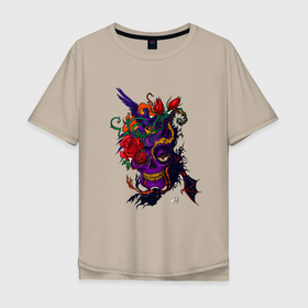 Мужская футболка хлопок Oversize с принтом Рамирес  в Кировске, 100% хлопок | свободный крой, круглый ворот, “спинка” длиннее передней части | арт | женская | змеи | мужская | розы | цветы | черепа