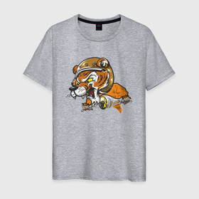 Мужская футболка хлопок с принтом Hey, Tiger! в Новосибирске, 100% хлопок | прямой крой, круглый вырез горловины, длина до линии бедер, слегка спущенное плечо. | tiger | больша кошка | дикая кошка | зверь | кошка | тигр | тигр в шлеме | тигр на байке | хищник