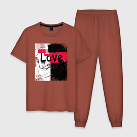 Мужская пижама хлопок с принтом Черно-красная Любовь в Курске, 100% хлопок | брюки и футболка прямого кроя, без карманов, на брюках мягкая резинка на поясе и по низу штанин
 | белый и черный | готический | иллюстрация | картина | красный и черный | мазня | набросок | современный