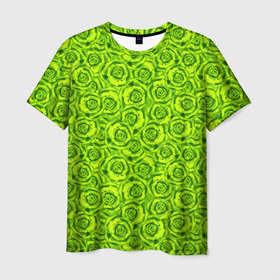 Мужская футболка 3D с принтом Неоновый цветочный узор  в Новосибирске, 100% полиэфир | прямой крой, круглый вырез горловины, длина до линии бедер | детский | женский | зеленый | лето | неоновый узор | розы | современный | яркий зеленый