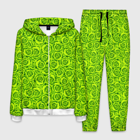 Мужской костюм 3D с принтом Неоновый цветочный узор  в Петрозаводске, 100% полиэстер | Манжеты и пояс оформлены тканевой резинкой, двухслойный капюшон со шнурком для регулировки, карманы спереди | детский | женский | зеленый | лето | неоновый узор | розы | современный | яркий зеленый