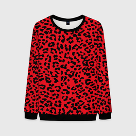 Мужской свитшот 3D с принтом Леопард Красный , 100% полиэстер с мягким внутренним слоем | круглый вырез горловины, мягкая резинка на манжетах и поясе, свободная посадка по фигуре | animal | texture | леопард | паттерн леопарда | текстура | текстура леопарда | тренд