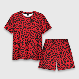 Мужской костюм с шортами 3D с принтом Леопард Красный в Кировске,  |  | animal | texture | леопард | паттерн леопарда | текстура | текстура леопарда | тренд