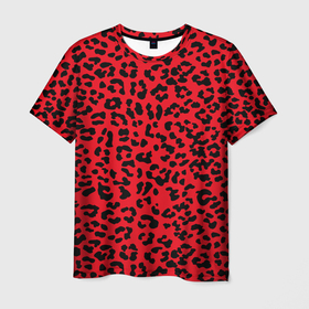 Мужская футболка 3D с принтом Леопард Красный в Кировске, 100% полиэфир | прямой крой, круглый вырез горловины, длина до линии бедер | Тематика изображения на принте: animal | texture | леопард | паттерн леопарда | текстура | текстура леопарда | тренд