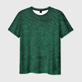 Мужская футболка 3D с принтом Изумрудный мех в Новосибирске, 100% полиэфир | прямой крой, круглый вырез горловины, длина до линии бедер | изумруд | изумрудная текстура | изумрудная шуба | мех | паттерн | текстура | текстура меха | шуба