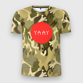 Мужская футболка 3D спортивная с принтом YAAY в Екатеринбурге, 100% полиэстер с улучшенными характеристиками | приталенный силуэт, круглая горловина, широкие плечи, сужается к линии бедра | russiadesign | yaaydesign | арт | екатеринбург | искусство | лягушачья лапка | свердловск | хаки | черданцев