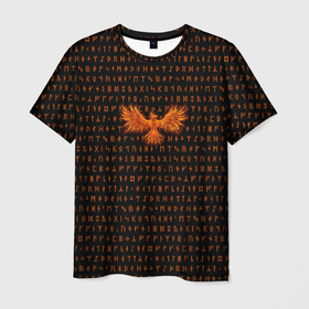 Мужская футболка 3D с принтом Феникс в Курске, 100% полиэфир | прямой крой, круглый вырез горловины, длина до линии бедер | огонь | пламя | птица | руны | феникс