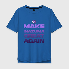 Мужская футболка хлопок Oversize с принтом MAKE INAZUMA GREAT AGAIN в Екатеринбурге, 100% хлопок | свободный крой, круглый ворот, “спинка” длиннее передней части | anime | electro | game | inazuma | аниме | геншин | игра | импакт | иназума | молитва | стихия | электро