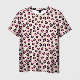 Мужская футболка 3D с принтом Леопардовый принт розовый в Санкт-Петербурге, 100% полиэфир | прямой крой, круглый вырез горловины, длина до линии бедер | бежевый | леопард | леопардовый принт | молочный цвет | пятнистый | розовый