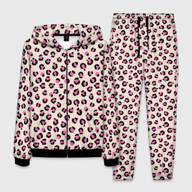 Мужской костюм 3D с принтом Леопардовый принт розовый в Белгороде, 100% полиэстер | Манжеты и пояс оформлены тканевой резинкой, двухслойный капюшон со шнурком для регулировки, карманы спереди | бежевый | леопард | леопардовый принт | молочный цвет | пятнистый | розовый