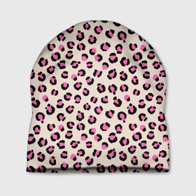 Шапка 3D с принтом Леопардовый принт розовый в Тюмени, 100% полиэстер | универсальный размер, печать по всей поверхности изделия | Тематика изображения на принте: бежевый | леопард | леопардовый принт | молочный цвет | пятнистый | розовый
