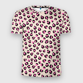 Мужская футболка 3D спортивная с принтом Леопардовый принт розовый в Белгороде, 100% полиэстер с улучшенными характеристиками | приталенный силуэт, круглая горловина, широкие плечи, сужается к линии бедра | бежевый | леопард | леопардовый принт | молочный цвет | пятнистый | розовый