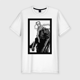 Мужская футболка хлопок Slim с принтом Почитта в Тюмени, 92% хлопок, 8% лайкра | приталенный силуэт, круглый вырез ворота, длина до линии бедра, короткий рукав | демон бензопилы | дензи | дэнжи | манга | почитта | человек бензопила