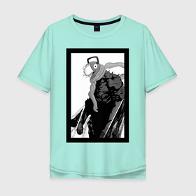 Мужская футболка хлопок Oversize с принтом Почитта в Курске, 100% хлопок | свободный крой, круглый ворот, “спинка” длиннее передней части | демон бензопилы | дензи | дэнжи | манга | почитта | человек бензопила