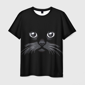 Мужская футболка 3D с принтом Кот Журбей в Кировске, 100% полиэфир | прямой крой, круглый вырез горловины, длина до линии бедер | большие глаза | голова кота | милота. | мордочка | настроение | позитив | усики | черный