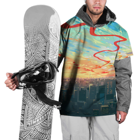 Накидка на куртку 3D с принтом Токио красками в Белгороде, 100% полиэстер |  | акварелью | аниме | ветер | город | закат | здания | красками | мегаполис | облака | постройки | рассвет | стиль | столица | токио | тучи | япония