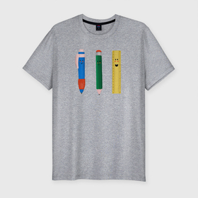 Мужская футболка хлопок Slim с принтом в школу в Тюмени, 92% хлопок, 8% лайкра | приталенный силуэт, круглый вырез ворота, длина до линии бедра, короткий рукав | карандаш | класс | линейка | перекличка | ручка | уроки | школа