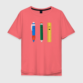 Мужская футболка хлопок Oversize с принтом в школу в Новосибирске, 100% хлопок | свободный крой, круглый ворот, “спинка” длиннее передней части | карандаш | класс | линейка | перекличка | ручка | уроки | школа