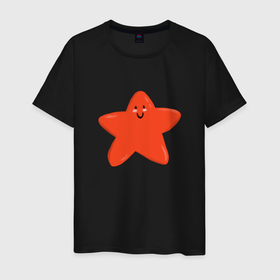 Мужская футболка хлопок с принтом звезда в Кировске, 100% хлопок | прямой крой, круглый вырез горловины, длина до линии бедер, слегка спущенное плечо. | глаза | звезда | морская | мультик | персонаж | смайлик