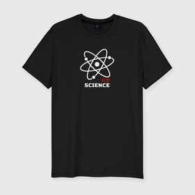 Мужская футболка хлопок Slim с принтом Science / Наука в Рязани, 92% хлопок, 8% лайкра | приталенный силуэт, круглый вырез ворота, длина до линии бедра, короткий рукав | science | атом | знания | иероглифы | наука | ядро