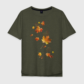 Мужская футболка хлопок Oversize с принтом Пришла осень золотая  , 100% хлопок | свободный крой, круглый ворот, “спинка” длиннее передней части | клен | кленовые листья | листопад | листья | осень