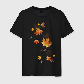Мужская футболка хлопок с принтом Пришла осень золотая  в Курске, 100% хлопок | прямой крой, круглый вырез горловины, длина до линии бедер, слегка спущенное плечо. | клен | кленовые листья | листопад | листья | осень