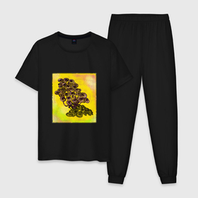 Мужская пижама хлопок с принтом Психоделические грибы в Екатеринбурге, 100% хлопок | брюки и футболка прямого кроя, без карманов, на брюках мягкая резинка на поясе и по низу штанин
 | воображение | галлюцинация | графика | графический | гриб | грибы | желтый | лес | природа | психоделика | фантазия | фиолетовый