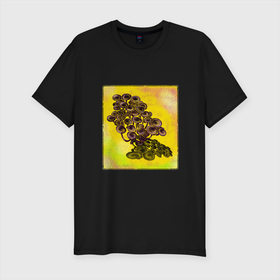 Мужская футболка хлопок Slim с принтом Психоделические грибы в Белгороде, 92% хлопок, 8% лайкра | приталенный силуэт, круглый вырез ворота, длина до линии бедра, короткий рукав | воображение | галлюцинация | графика | графический | гриб | грибы | желтый | лес | природа | психоделика | фантазия | фиолетовый